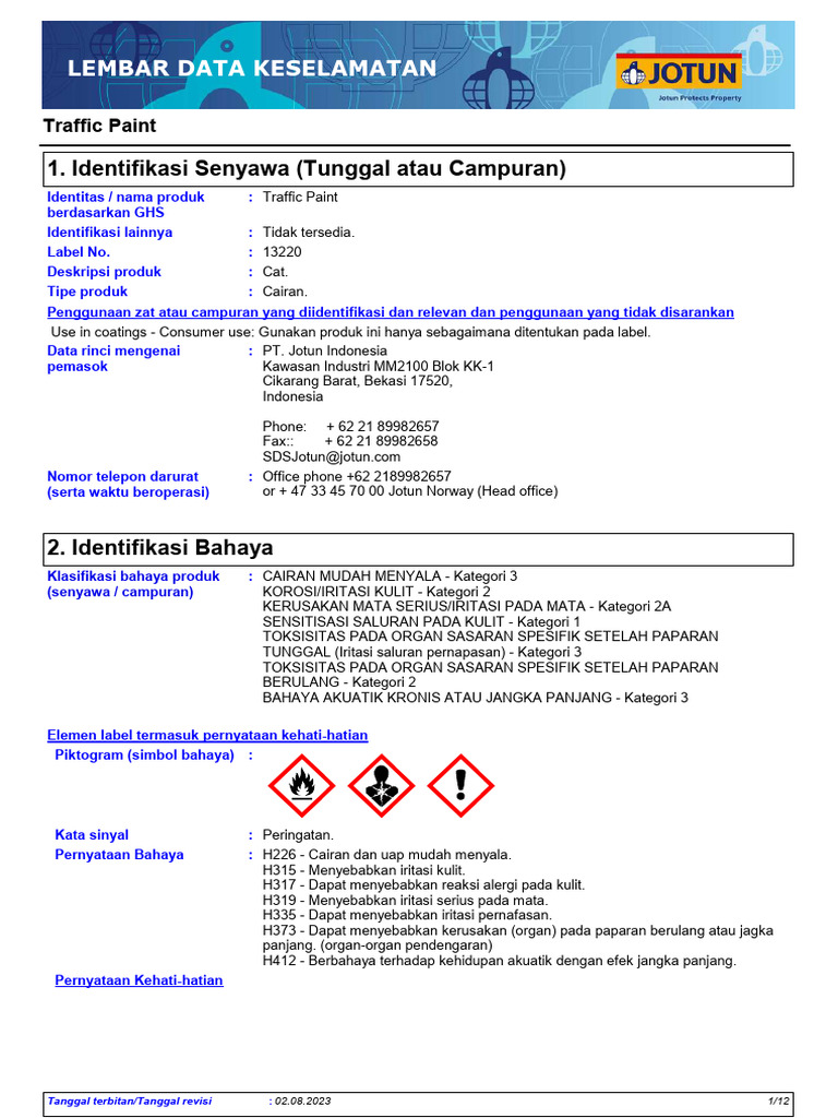 Jotun Traffic Paint SDS PDF