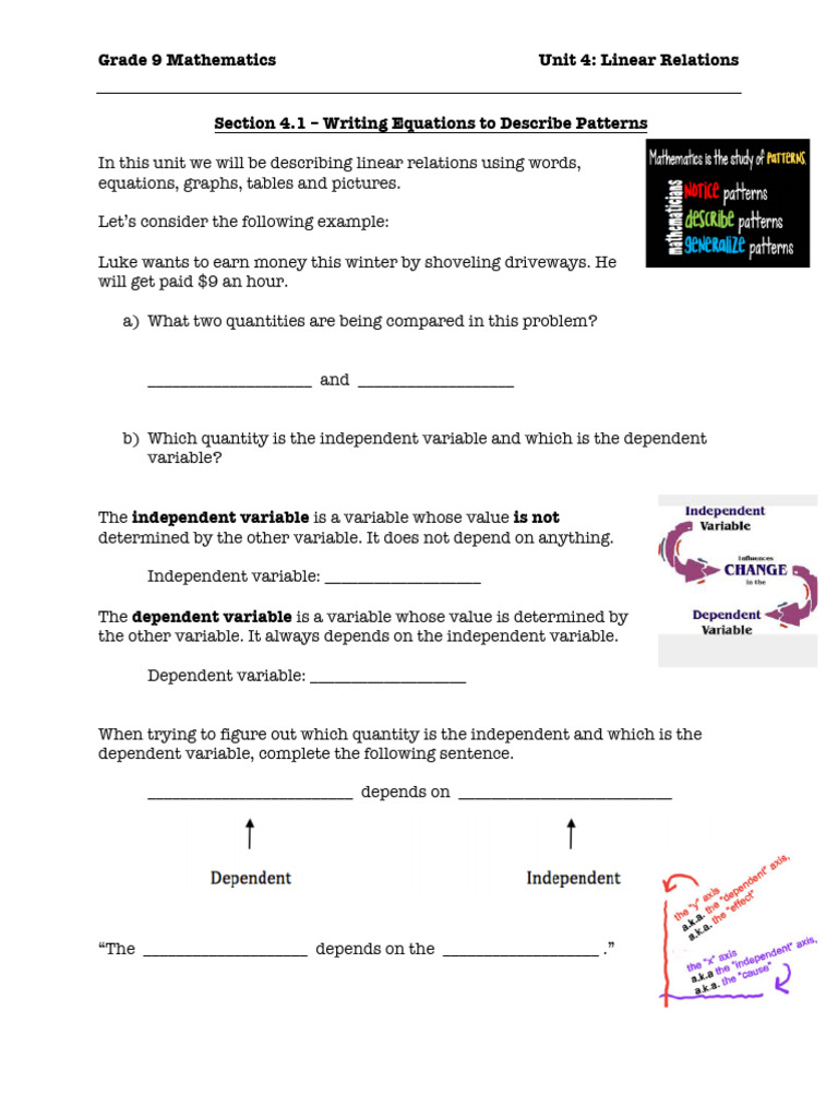 Grade 9 Unit 4: Linear Relations | PDF | Cartesian Coordinate System ...