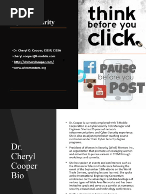 Cyber Security Overview Dr. Cheryl Cooper