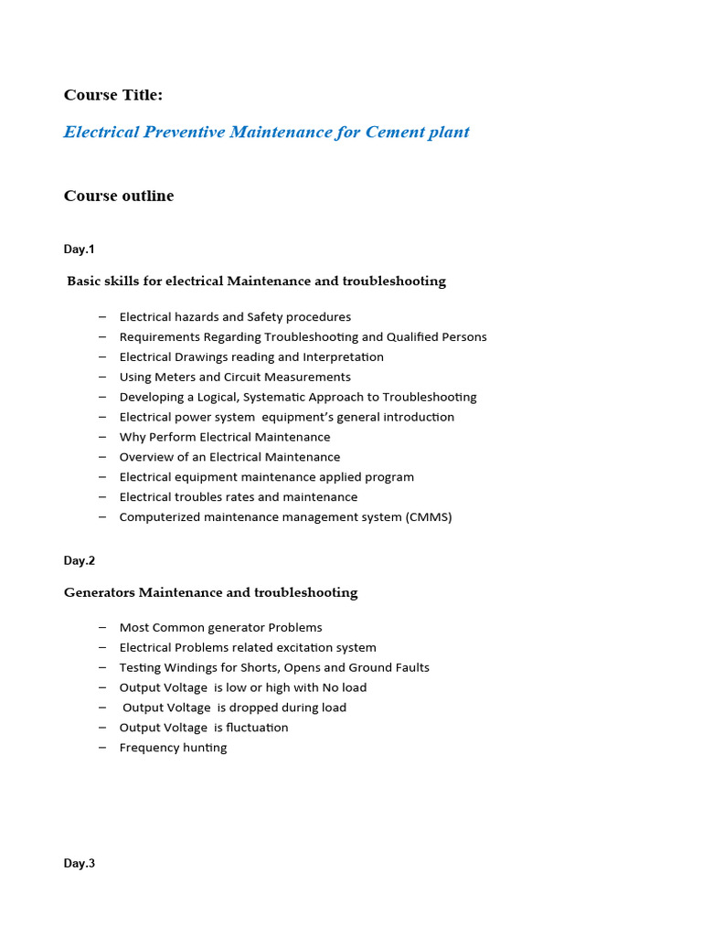 Electrical Preventive Maintenance For Cement Plant. | PDF