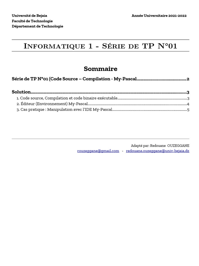 TP My-Pascal : Code et Compilation | PDF | Environnement de ...
