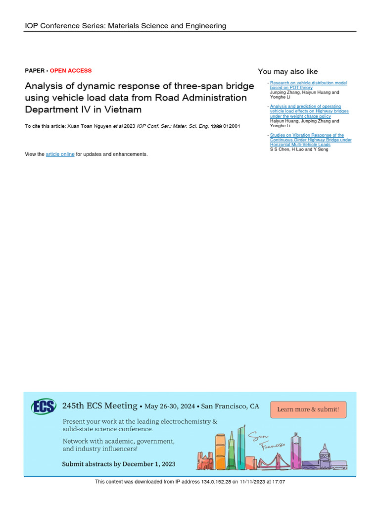 Analysis of Dynamic Response of Three-Span Bridge Using Vehicle Load ...