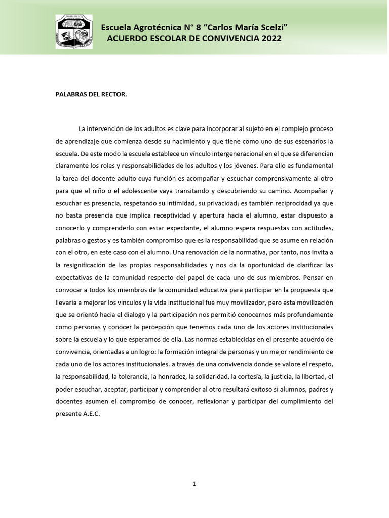 Acuerdo Escolar de Convivencia 2022 | PDF | Evaluación | Aprendizaje