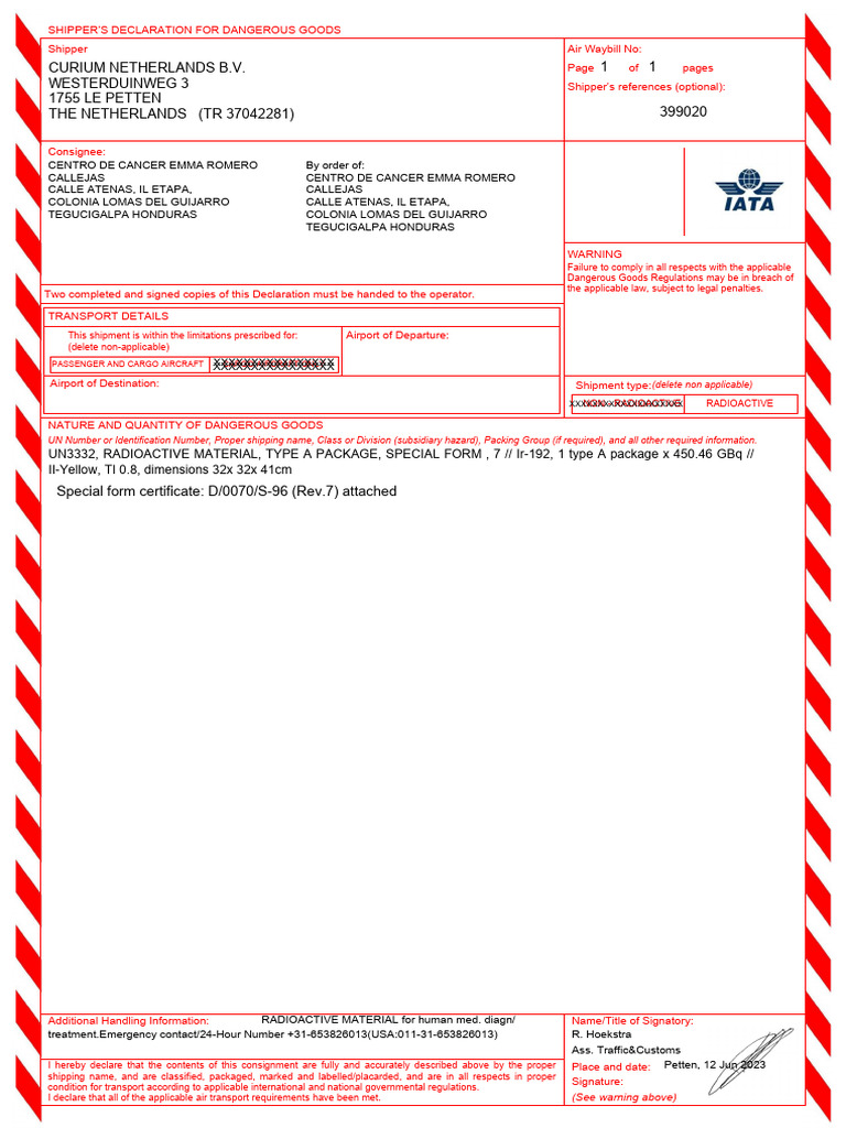 Dangerous Goods Declaration: Radioactive | PDF | Dangerous Goods ...