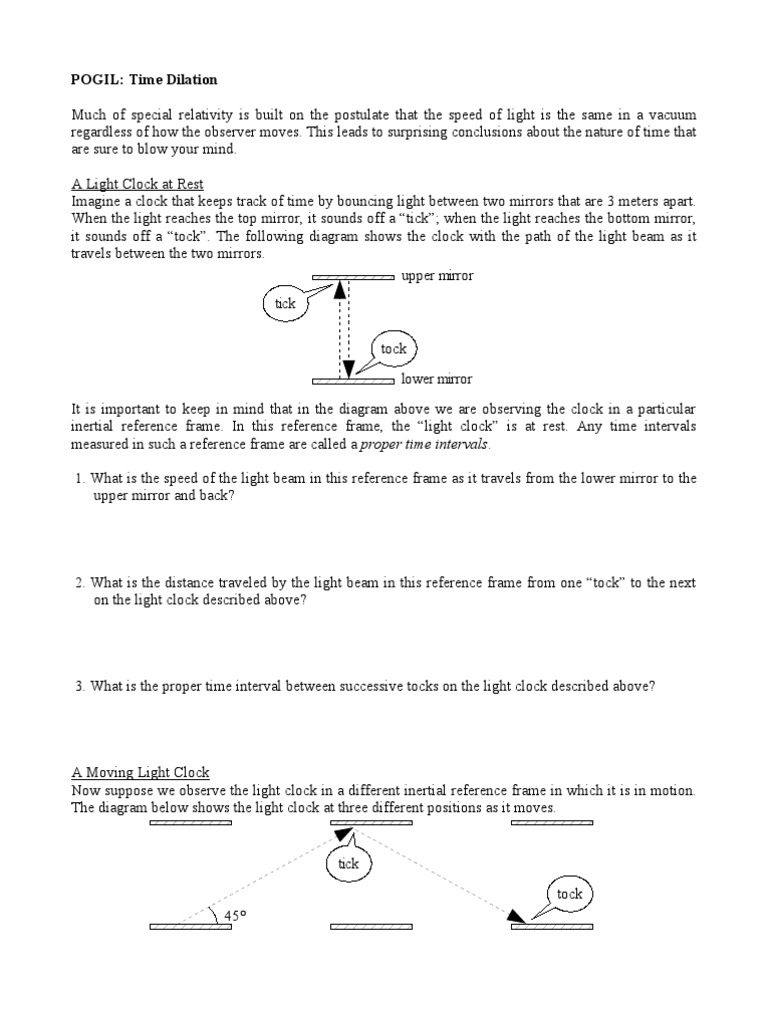 Time Dilation PDF Special Relativity Speed Of Light