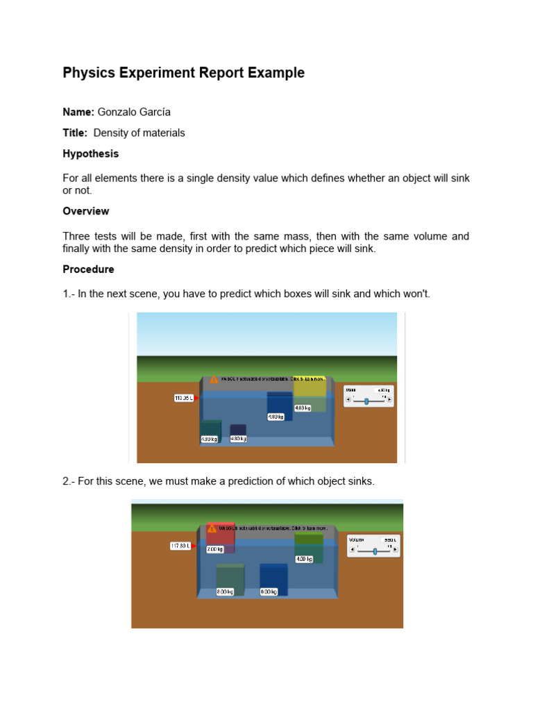 Density Experiment Report PDF Density Buoyancy