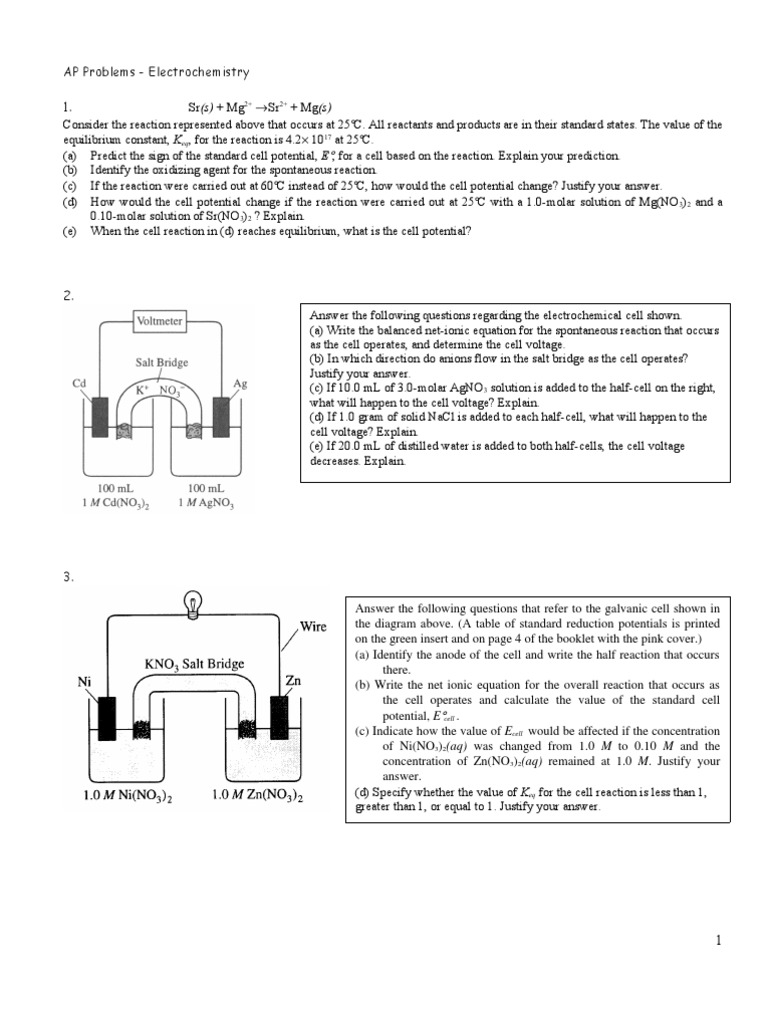 Electrochem AP HW Problems PDF Redox Electrochemistry