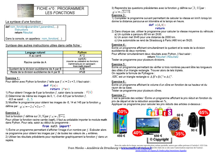 Syntaxe et exercices de fonctions Python | PDF | Programme informatique ...