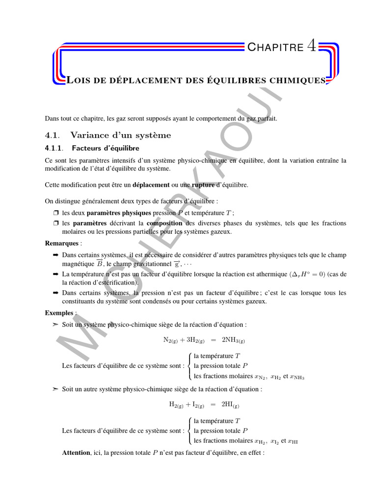 Lois de déplacement des équilibres chimiques | PDF | Équilibre chimique ...