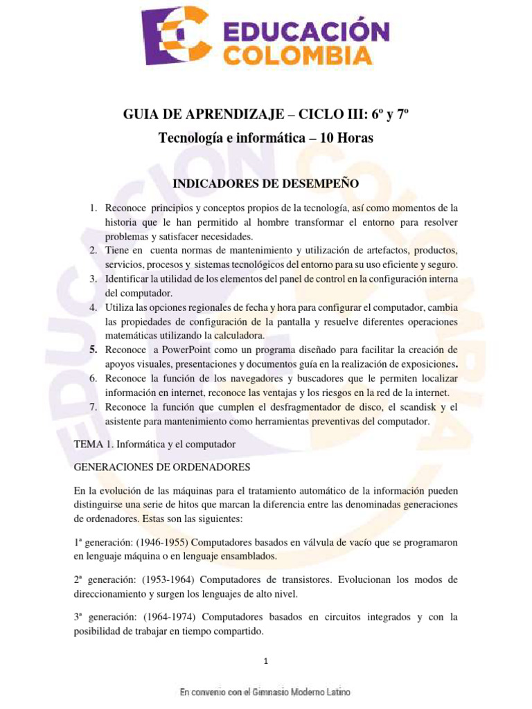 Guía de Aprendizaje en Tecnología e Informática | PDF | Almacenamiento ...