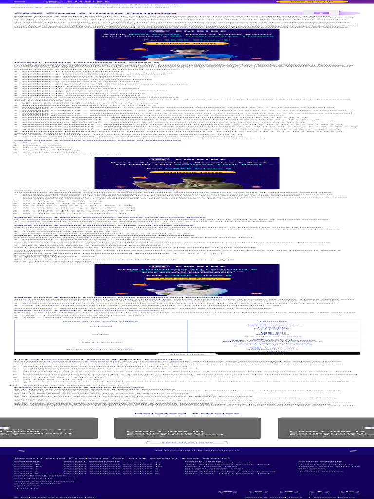 Class 8 Maths Formulas