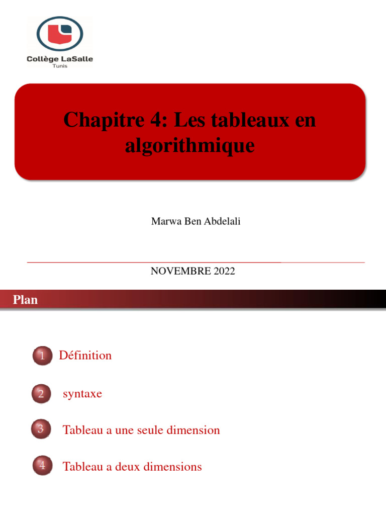 Introduction aux tableaux en algorithme | PDF | Mathématiques appliqués ...