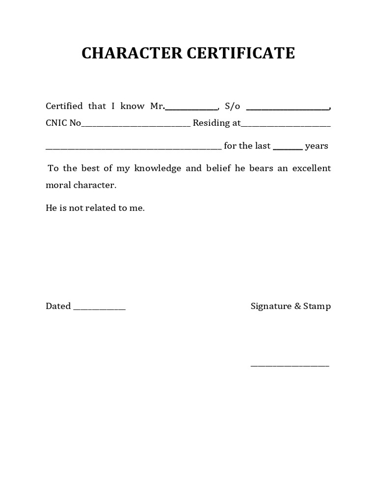 Character Certificate Template | PDF