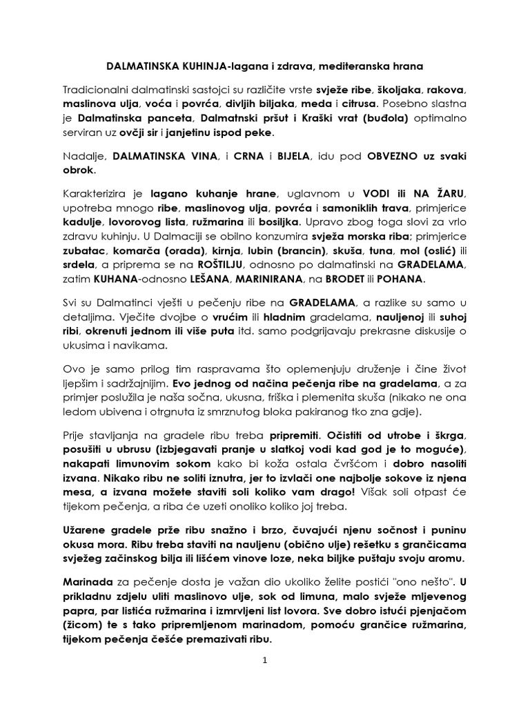 Dalmatinska Kuhinja-Samo Tekst | PDF