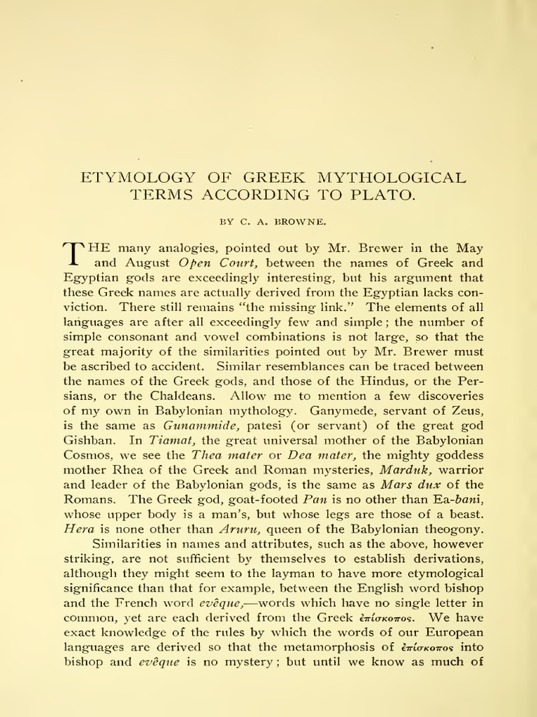 Etymology of Greek Mythological Terms According To Plato. | PDF | Greek