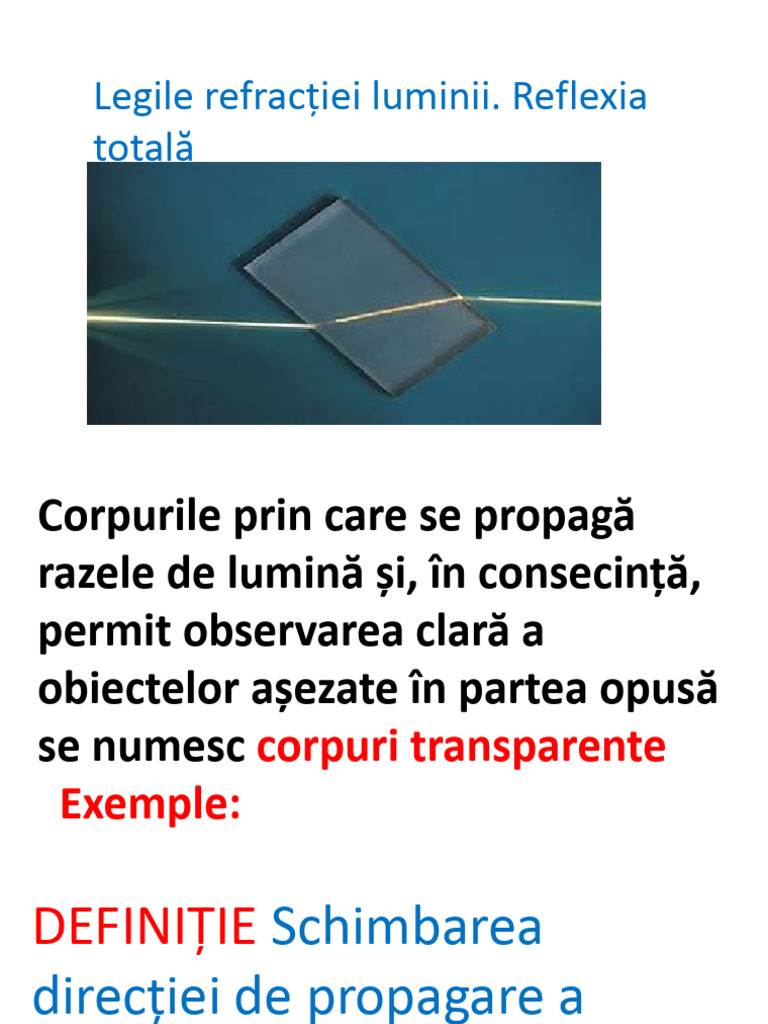 Refracția Luminii Și Reflexia Totală | PDF