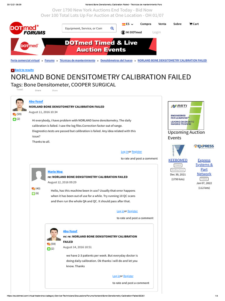 Norland Bone Densitometry Calibration Failed T俢nicos de Mantenimiento