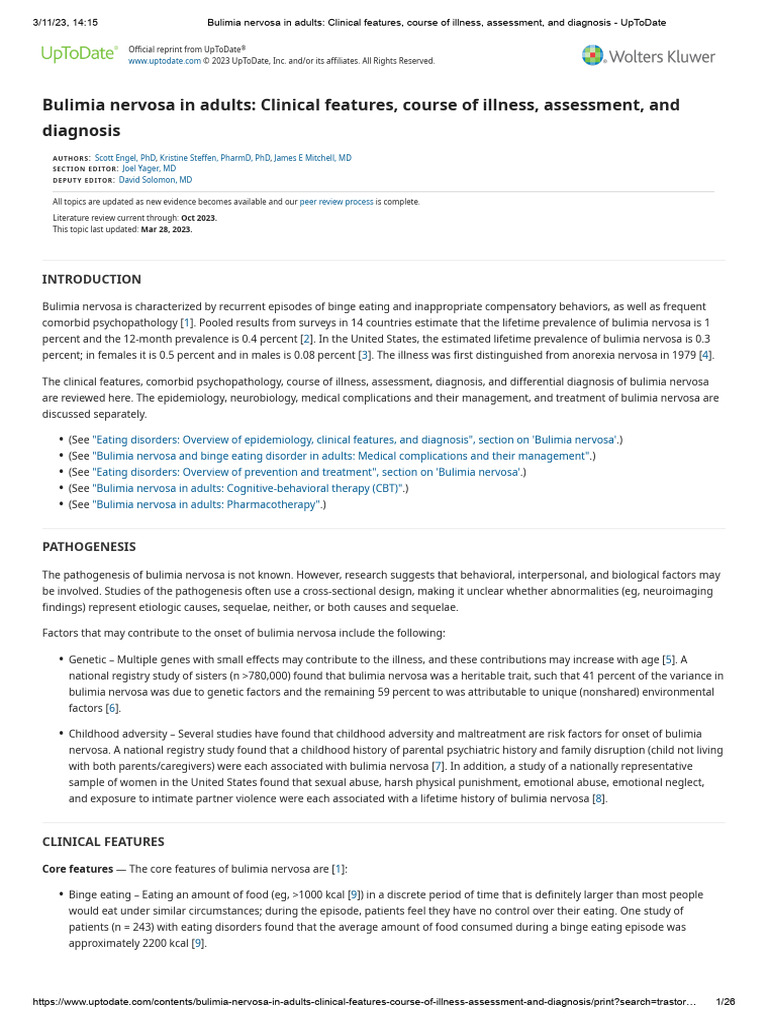 Bulimia Nervosa In Adults Clinical Features Course Of Illness