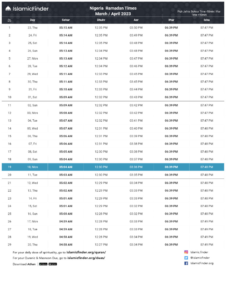 Nigeria Ramadan Calendar PDF