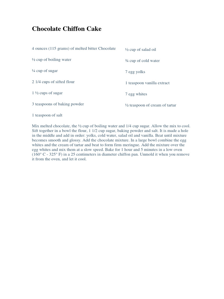 Chocolate Chiffon Cake | PDF
