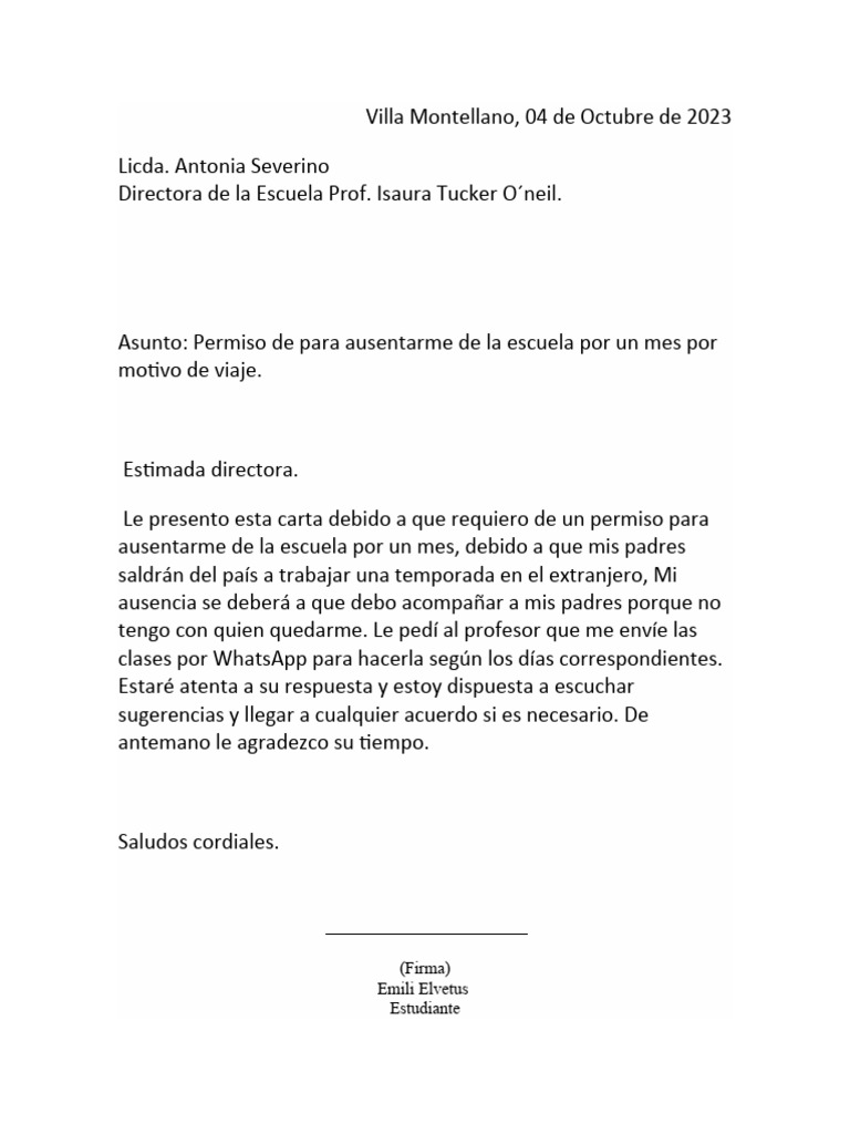 Ejemplo de Carta de Solicitud de Permiso | PDF
