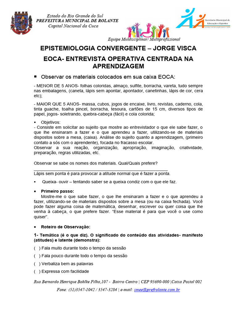 Teste de EOCA | PDF | Aprendizado | Ciência cognitiva