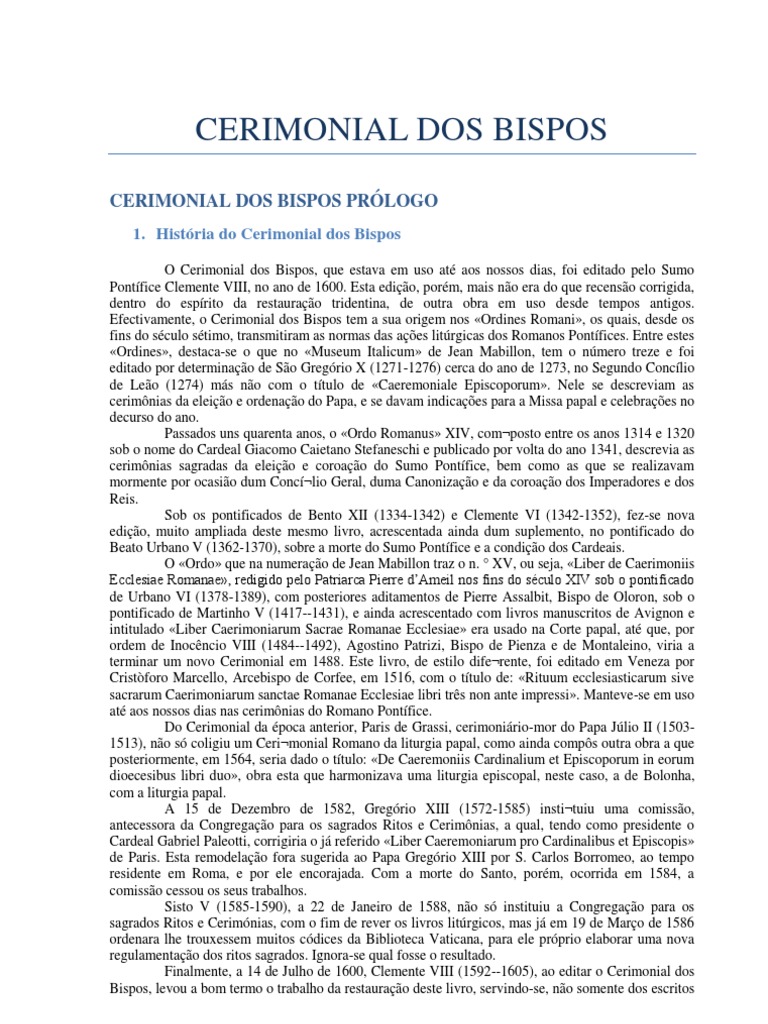 Cerimonial Dos Bispos | PDF | Liturgia | Missa (liturgia)