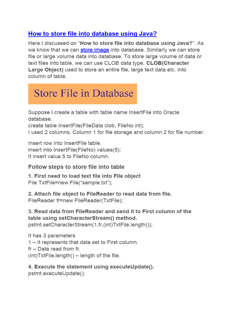 How to store file into database using Java PDF Java Virtual Machine