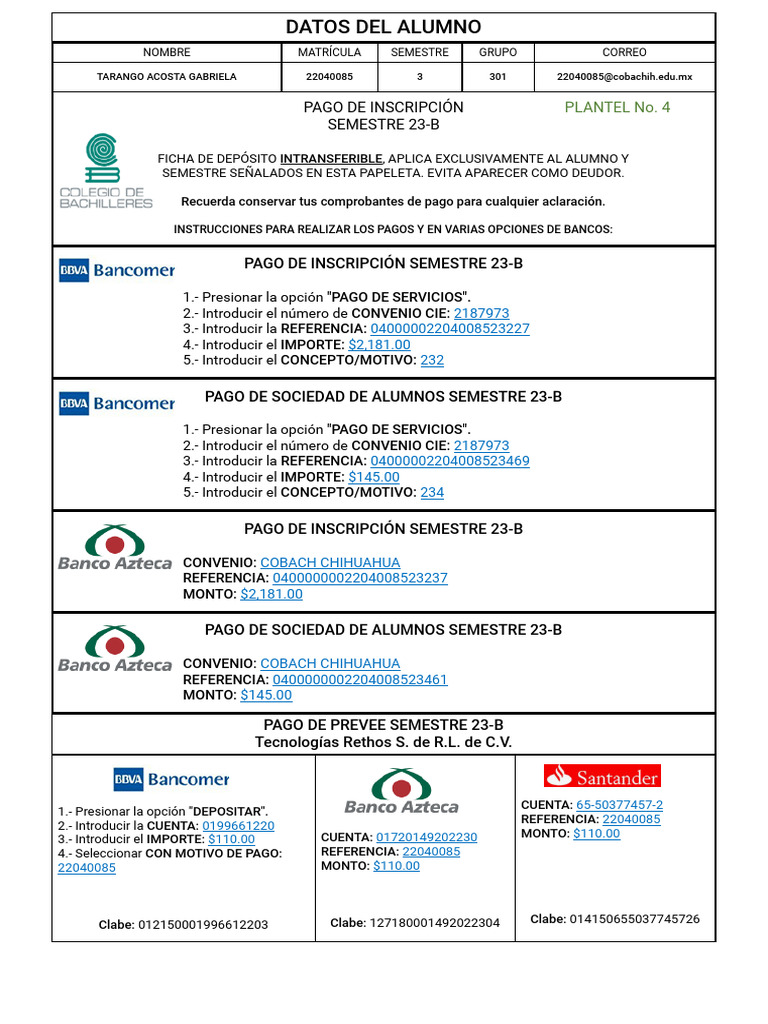 Instrucciones de Pago Inscripción 23-B | PDF | Negocios