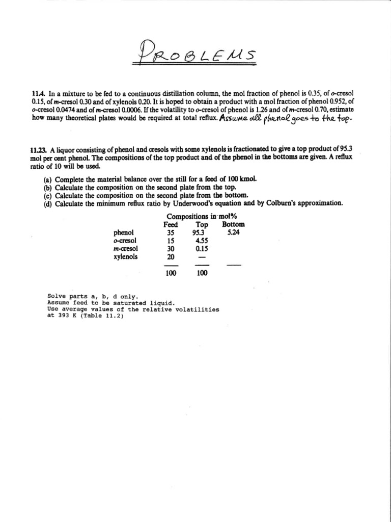 4b. Multicomponent Distillation Problems | PDF
