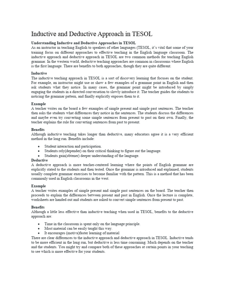 Inductive vs Deductive Grammar Teaching | PDF | English As A Second Or ...