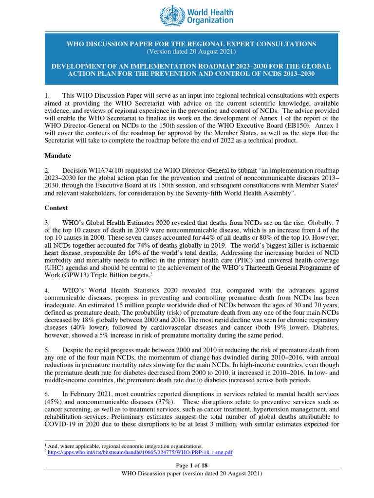 Roadmap For 2023 2030 Pdf Non Communicable Disease World Health