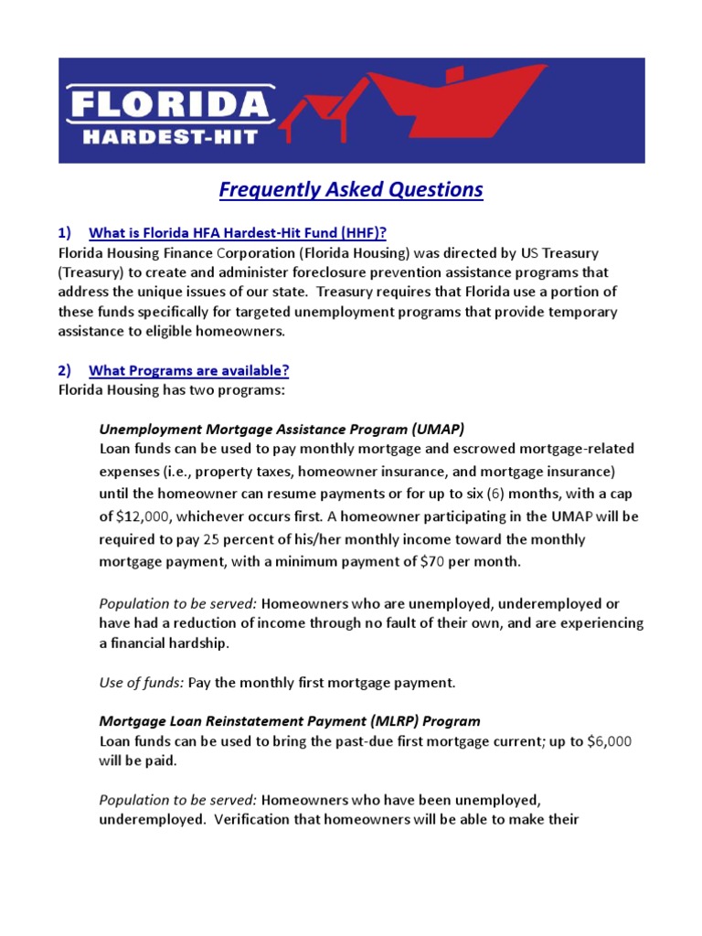Florida Hardest Hit FAQ Mortgage Loan Refinancing Free 30day