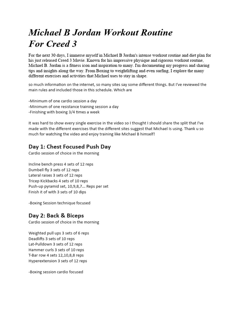 Michael B Jordan Creed 3 Workout PDF Weight Training Physical