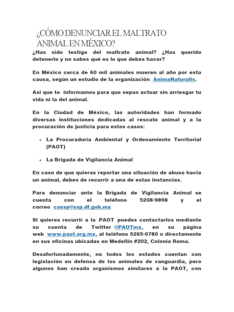 Denunciar Maltrato Animal en México | PDF | Bienestar de los animales ...
