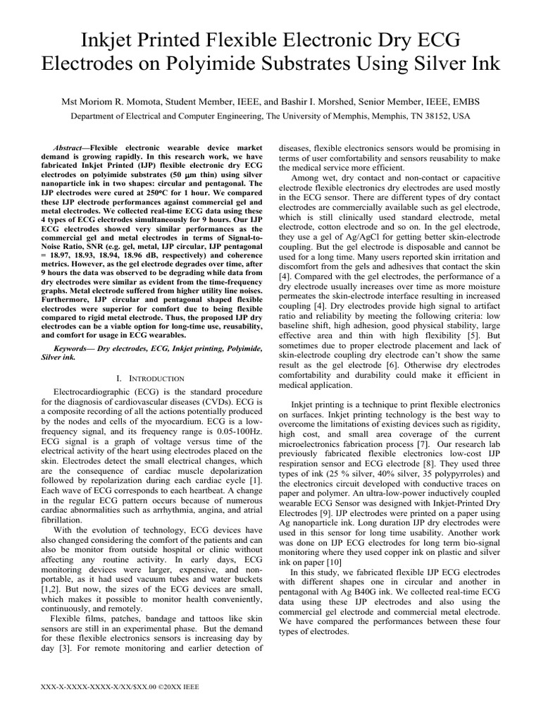 Flexible Inkjet-Printed Dry ECG Electrodes | PDF | Electrocardiography ...