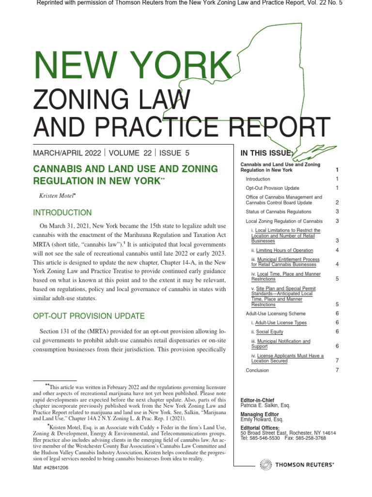 New York Zoning Law and Practice Report Cannabis and Land Use and