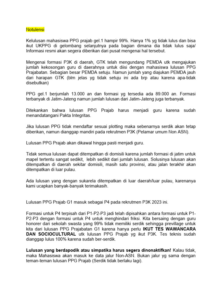 Notulensi umum mapping lulusan ppg prajabatan gelombang 1 pdf