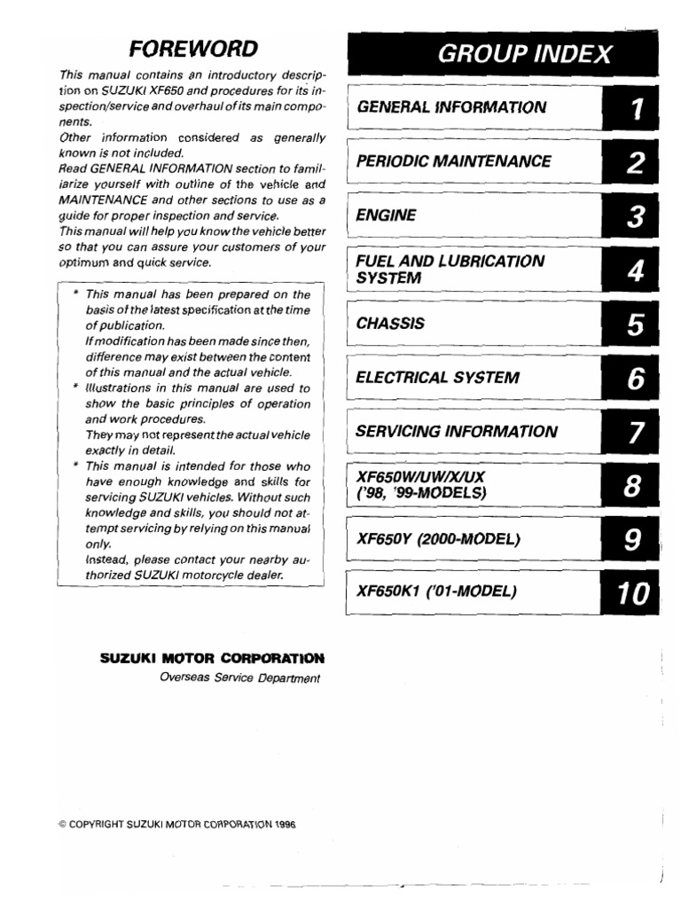 Suzuki XF650 Freewind Service Manual | PDF
