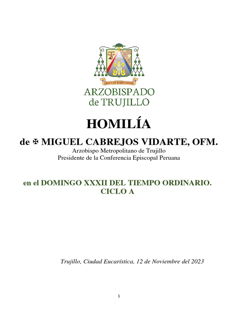 Homilía de Mons. Miguel Cabrejos Vidarte, OFM en El XXXII Domingo Del