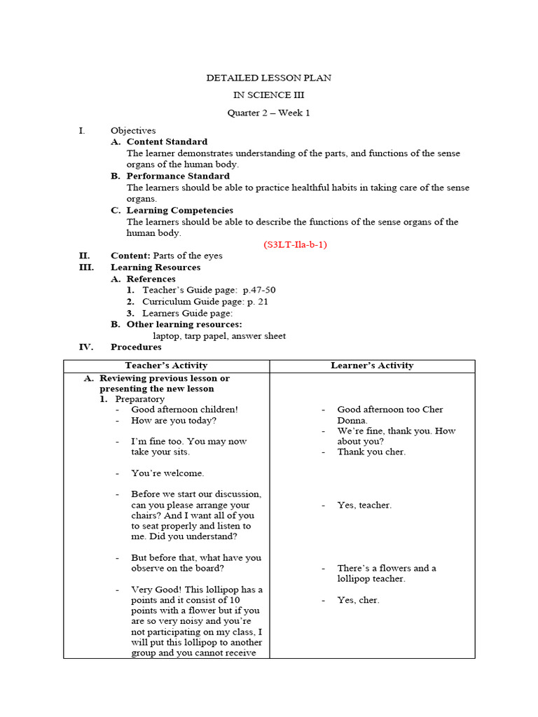 Lesson Plan - Science Iii | PDF | Eye | Optics