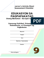 Edukasyon Sa Pagpapakatao: Learner's Activity Sheet Assessment Checklist