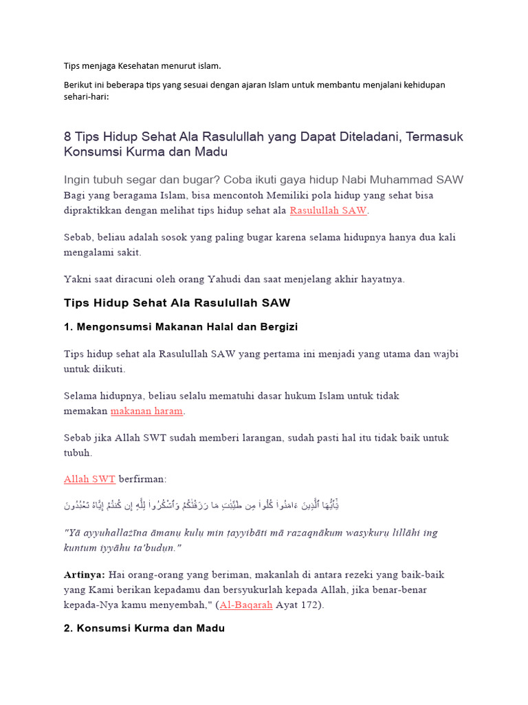 Tips Menjaga Kesehatan Menurut Islam Pdf