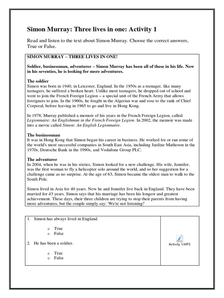Simon murray three lives in one activity 1 pdf