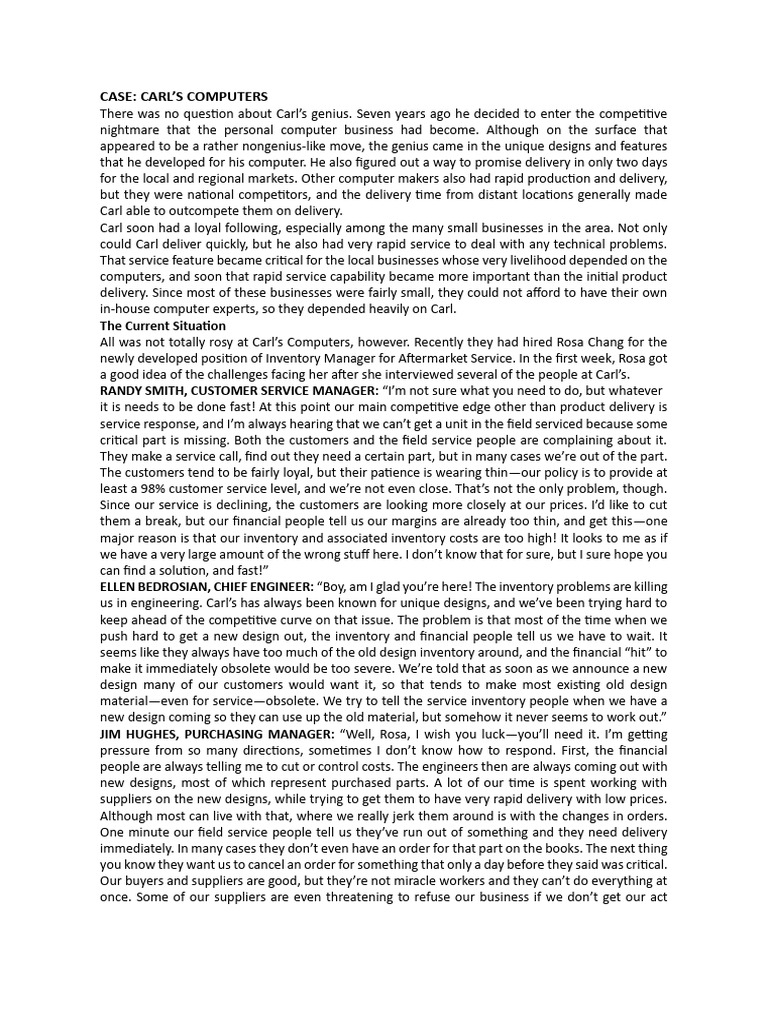 Case Carl's ComputersInventory ManagementM3 PDF Inventory Economies