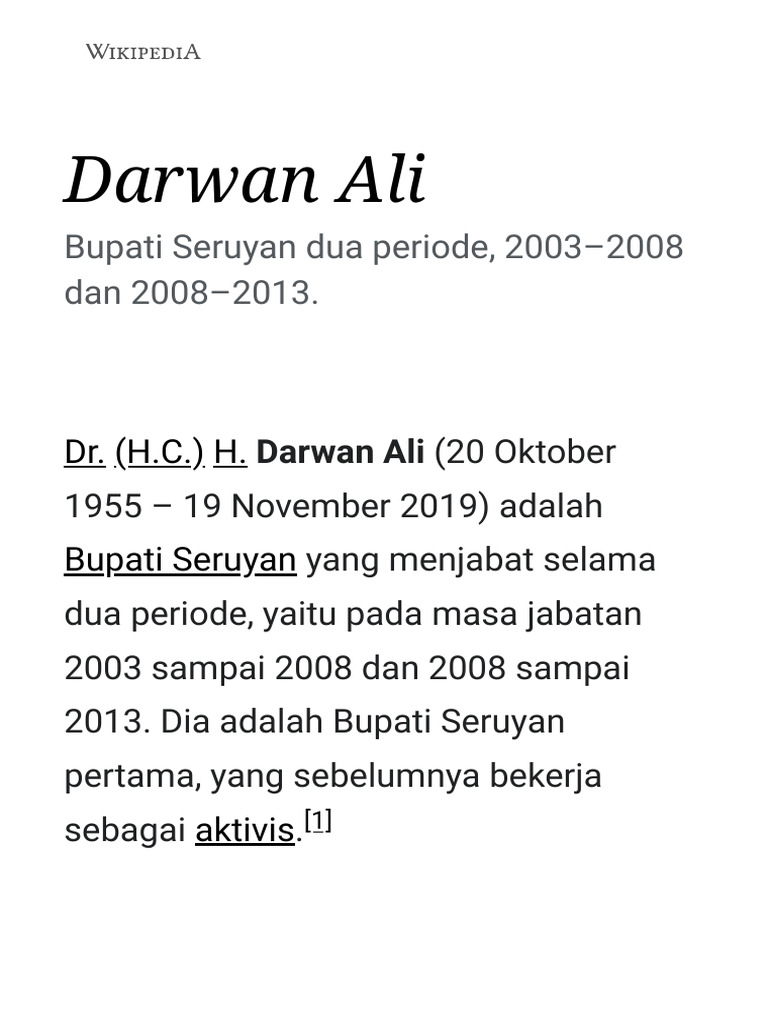 Darwan Ali - Wikipedia Bahasa Indonesia, Ensiklopedia Bebas | PDF