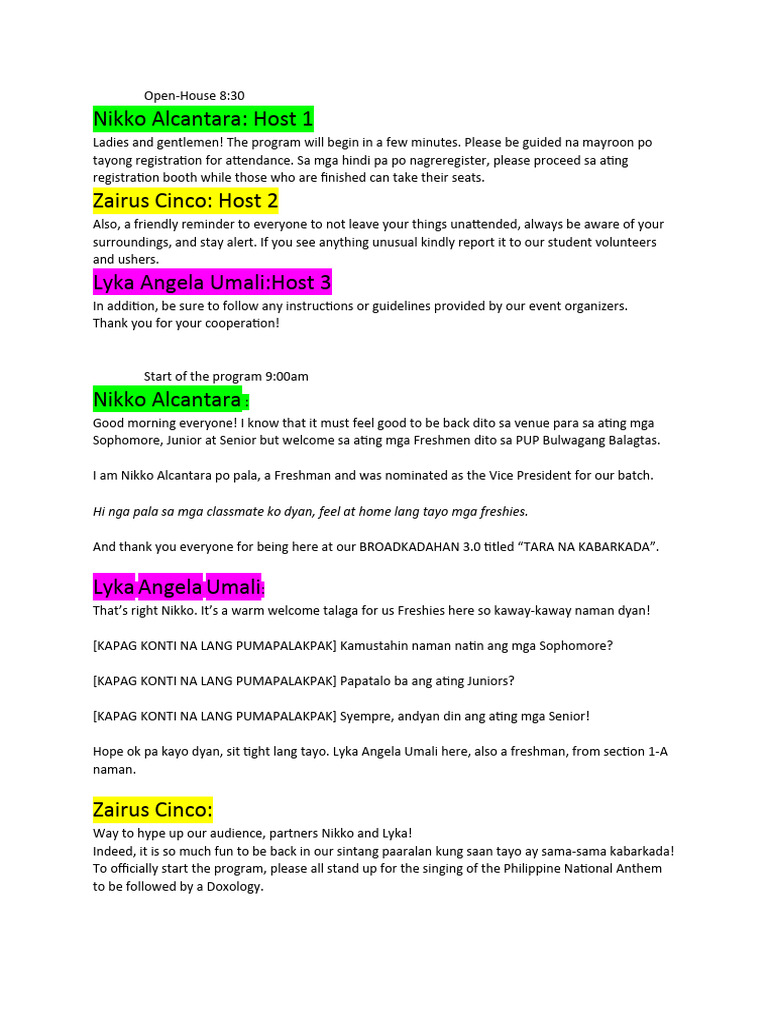 Updated SCRIPT FOR THE BROADKADAHAN 3.0 | PDF