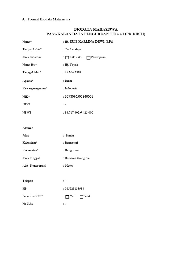Format biodata mahasiswa pdf