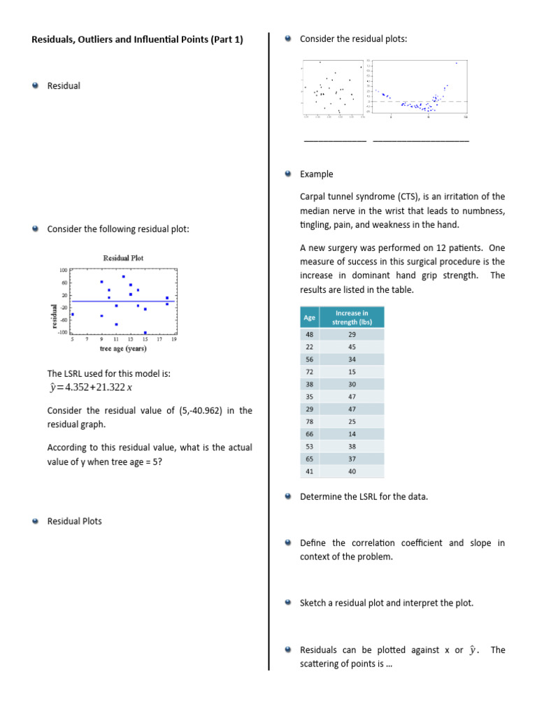 13 Residuals Outliers and Influential Points Study Guide Notes (Part