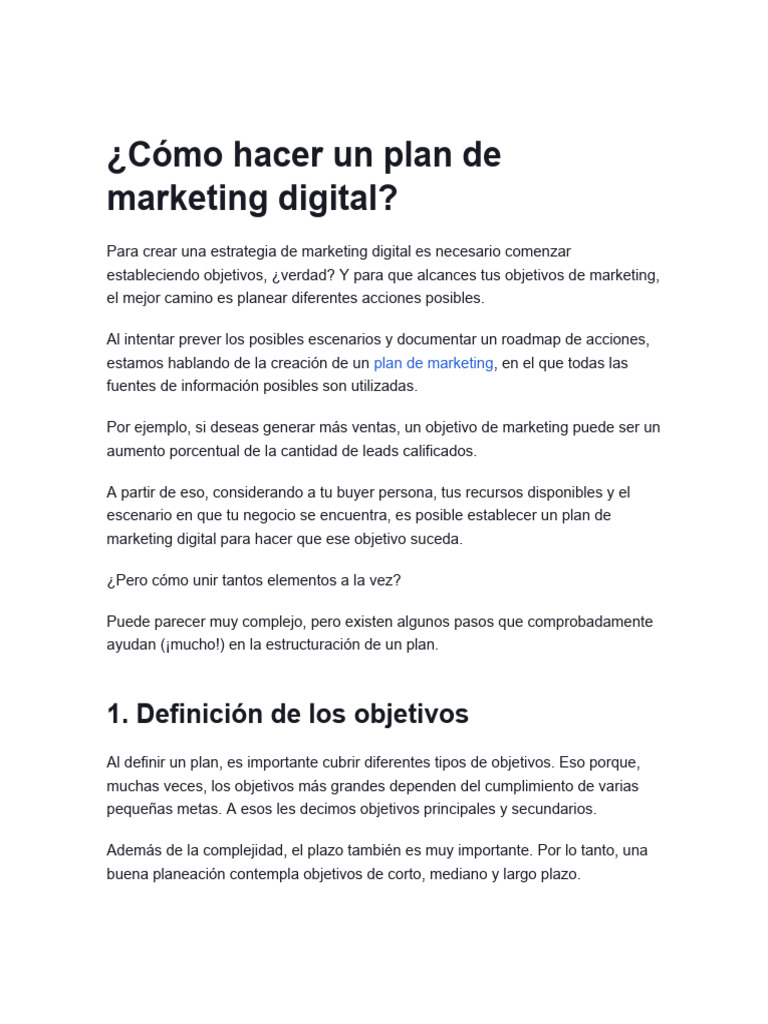 Cómo Crear un Plan de Marketing Digital | PDF | Marketing ...